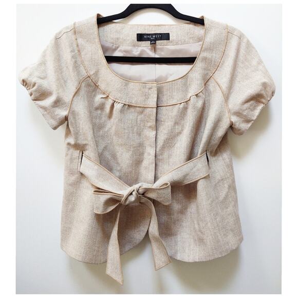 Nine West Jacket Cotton Linen Cap Sleeves Gold Size 2 - Picture 9 of 16